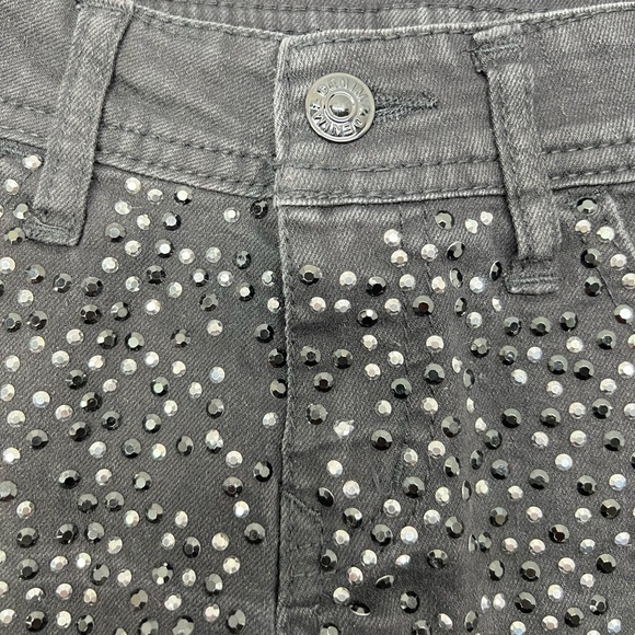 Black Denim Shorts Studded Detail Cutoff Raw Hem Summer Glam Rhinestone Beaded - Picture 4 of 17